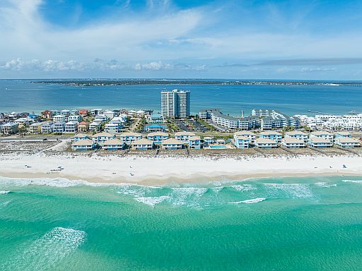 Aerial — beach and building
